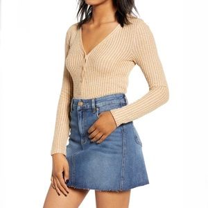 BP. Button Front Crop Waffle Knit Top